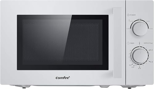 Comfee CMSN 20 si Mikrowelle/Solo-Mikrowelle mit 5 Leistungsstufen/Innenbeleuchtung/easy Defrost/360°Drehteller/Zwei Drehregler/20L/700W/ Silber