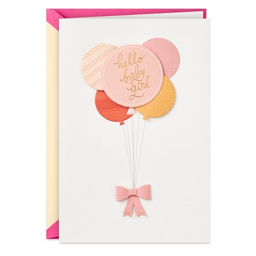 Hallmark Signature Baby Shower Card for Girl (Balloons) Welcome New Baby Girl, Congratulations