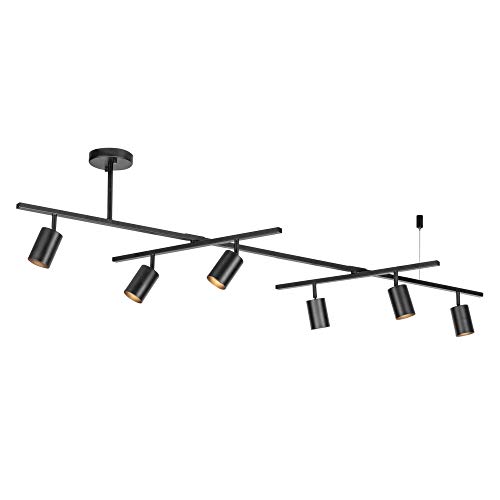 GLOBE Electric 59829 64" 6-Light Track Lighting, Matte Black Finish, Center Swivel Bar, Adjustable Heads, GU10 Base, Dimmable, Modern Industrial Lighting