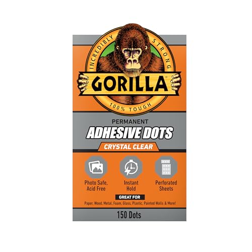 Gorilla Permanent Adhesive Dots, Double-Sided, Clear, 0.5" Diameter, 150 Pieces (Pack of 1) - No Mess, Photo Safe