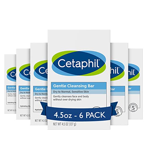 Cetaphil Gentle Cleansing Bar, 4.5 oz (Pack of 6), Nourishing Cleansing Bar For Dry, Sensitive Skin, Non-Comedogenic