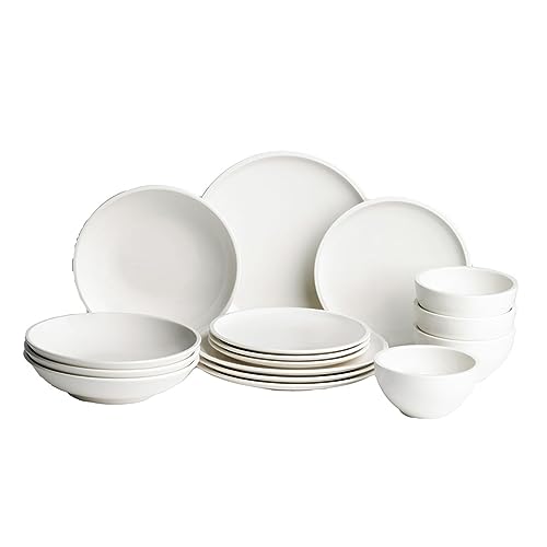 Villeroy & Boch Artesano Original 16-Piece Dinnerware Set, Service for 4, Dinner and Salad Plates, Pasta and Rice Bowls, Premium Porcelain, Made in Germany, Microwave and Dishwasher Safe, Creamy White