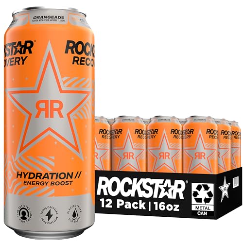 Rockstar Energy Drink with Caffeine Taurine and Electrolytes, Recovery Orange, 16 Fl Oz (Pack of 12)