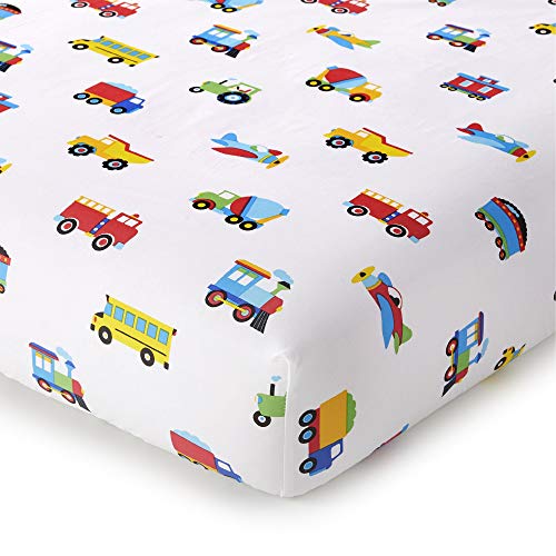 Wildkin 100% Cotton Flannel Crib Sheet – Soft & Breathable Fitted Sheet - Trains, Planes, and Trucks