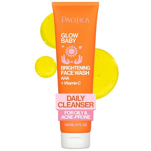 Pacifica Glow Baby Brightening Facial Cleanser 5oz – Vitamin C & Glycolic Acid (AHA) Face Wash for Radiance – Daily Cleanser for Anti-Aging Exfoliating for Smooth, Even Glowing Skin Vegan Clean Beauty
