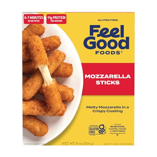 Feel Good Foods Gluten-Free Mozzarella Sticks with Crispy Breading | Frozen Appetizer 8oz