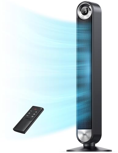 Dreo Tower Fan for Bedroom, Upgraded DC 9 Speeds 25dB Ultra-Quiet Floor Fan, 90° Oscillating Fans with 28ft/s Velocity, 12H Timer, Standing Fan, Bladeless Fan Powerful for Home Office Room