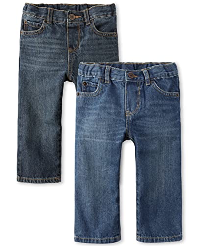The Children's Place baby boys And Toddler Basic Straight Leg Jeans, Carbon Wash/Dk Juptier 2 Pack, 3T US