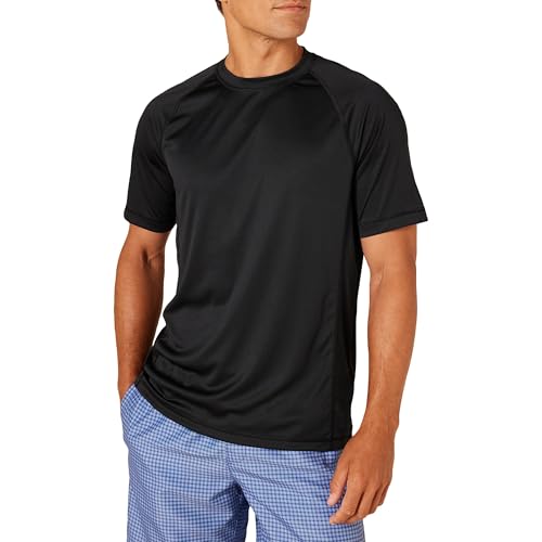 Amazon Essentials Men's Slim-Fit Short-Sleeve Quick-Dry UPF 50 Swim Tee, Black, X-Large