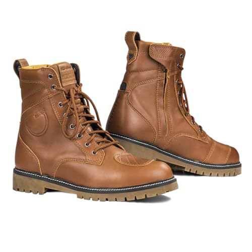 SHIMA THOMSON Lady, Motorbike Boots for Women Reinforced Leather Womens Biker Boots with Side Zipper, Ankle Support, Anti-Slip Sole, Gear Shift Handle (Brown, 5)