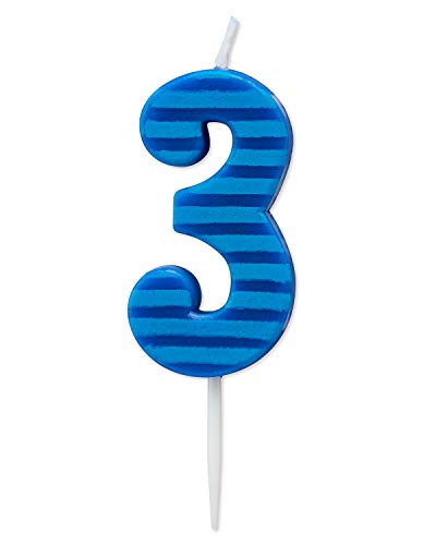 Papyrus Number 3 Birthday Candle, Blue Stripes (1-Count)