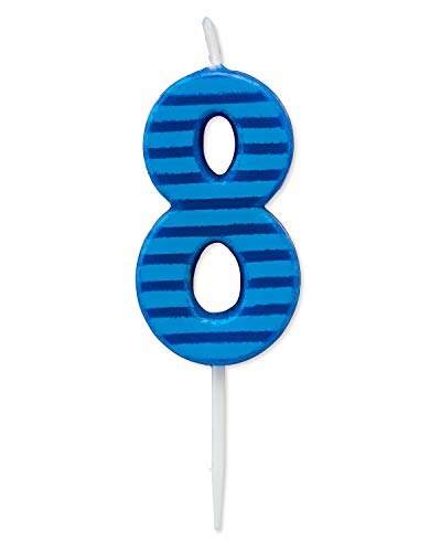 Papyrus Number 8 Birthday Candle, Blue Stripes (1-Count)