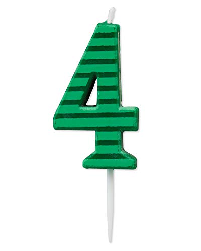 Papyrus Number 4 Birthday Candle, Green Stripes (1-Count)