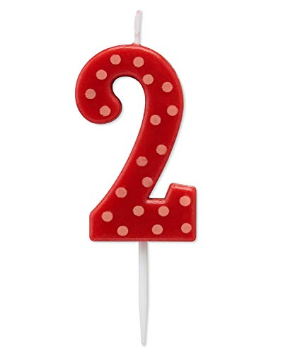 Papyrus Number 2 Birthday Candle, Red Polka Dots (1-Count)