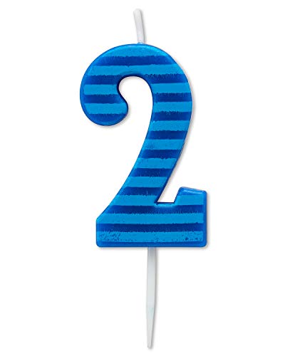 Papyrus Number 2 Birthday Candle, Blue Stripes (1-Count)