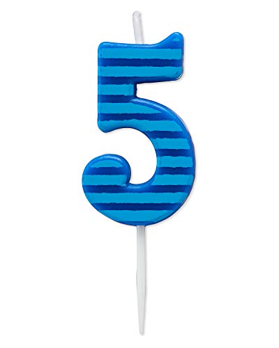 Papyrus Number 5 Birthday Candle, Blue Stripes (1-Count)