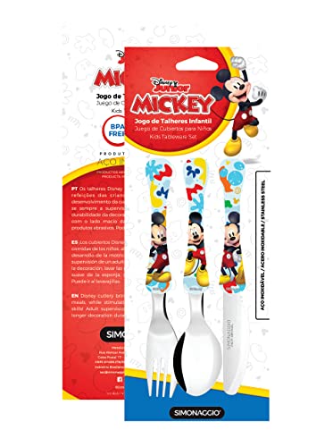 SIMONAGGIO Jogo de Talheres Infantil Disney Kids Mickey - Kit de Talheres de Aço Inox Com Cabo Plástico Para Bebês - Mul...