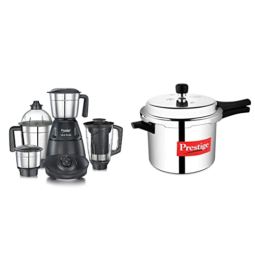 IRIS Plus 750 watt mixer grinder & Prestige Popular Aluminium Outer Lid Pressure Cooker, 5 Litres, Silver