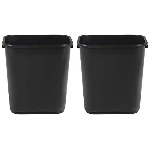 Amazon Basics Small Trash Can, Rectangular Commercial Office Wastebasket, 3 Gallon (Pack Of 2), Black (Previously AmazonCommercial brand)