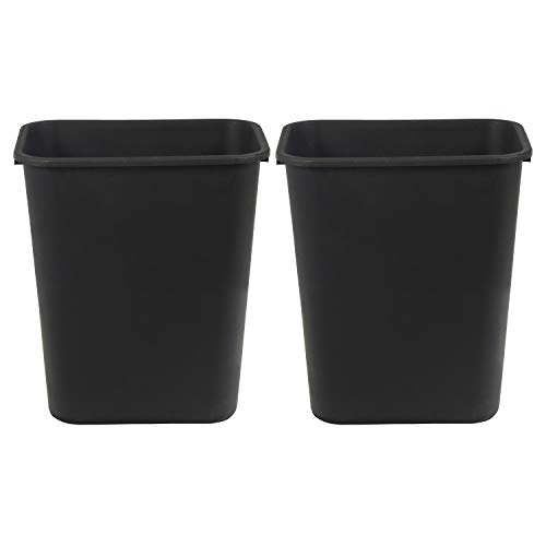 Amazon Basics Trash Can, Rectangular Commercial Office Wastebasket, 7 Gallon (Pack of 2), Black (Previously AmazonCommercial Brand)