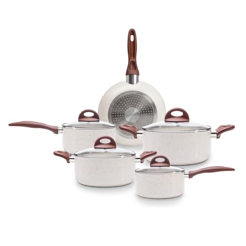 Jogo de Panelas Brinox Ceramic Life, 5 Peças | Antiaderente, com Fundo de Indução, Vanilla