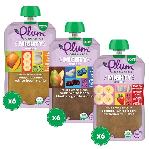 Plum Organics Variety Pack, 12+ Months – Toddler’s Flavor Expedition – Mighty Builder Organic Fruit & Veggie Pouches – 4 oz Pouch, Pack of 18 (Amazon Exclusive)