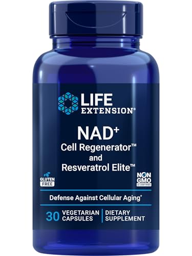Life Extension NAD+ Cell Regenerator™ and Resveratrol Elite™*, nicotinamide riboside, Trans-resveratrol, quercetin, Fisetin, Heart Health, Healthy Aging, Vegetarian, Non-GMO, Gluten Free, 30 Capsules