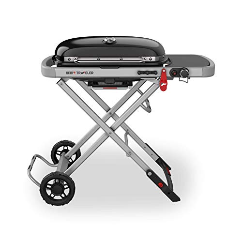 Weber Traveler Portable Liquid Propane Gas Grill for Camping and Travel, 1 Burner, Black