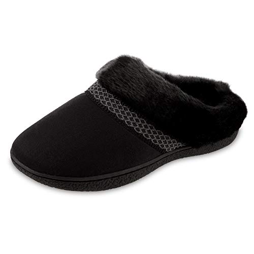 isotoner Women's Indoor/Outdoor Slip-on Microsuede Mallory Clog Slippers with Memory Foam Comfort, Black, 7.5-8