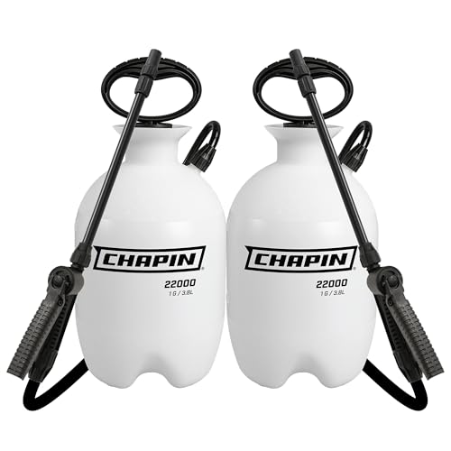 Chapin 22000 Pump Sprayer, 1 Gallon, Lawn and Garden, Hand Pressurized, Anti-Clog Filter, Adjustable Spray Nozzle, Spraying Plants, Watering, Weeds, Fertilizer and Pests, Translucent, Pack of 2