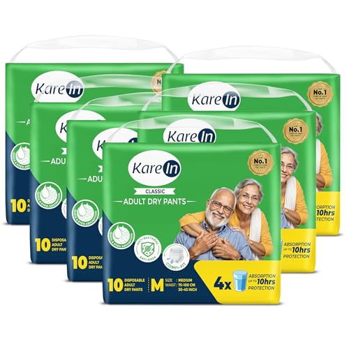 Karein Classic Adult Diaper Pant M Size, Medium, Waist (75-100 cm 30'-40'), 60 Unit, Long Protection Hour, Unisex, Quick & Even Absorption, Anti-Bacte