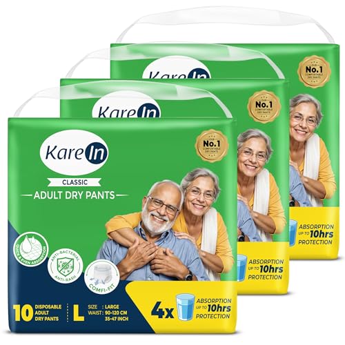 Karein Classic Adult Diaper Pant L Size, Large, Waist (90-120 cm 35'-47'), 30 Unit, Long Protection Hour, Unisex, Quick & Even Absorption, Anti-Bacter
