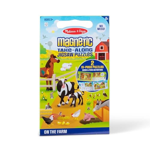 Melissa & Doug Take-Along Magnetic Jigsaw Puzzle Set – On the Farm (2 x 15 Piece) Travel Activity Toy for Preschoolers and Kids Ages 3+ - FSC Certified