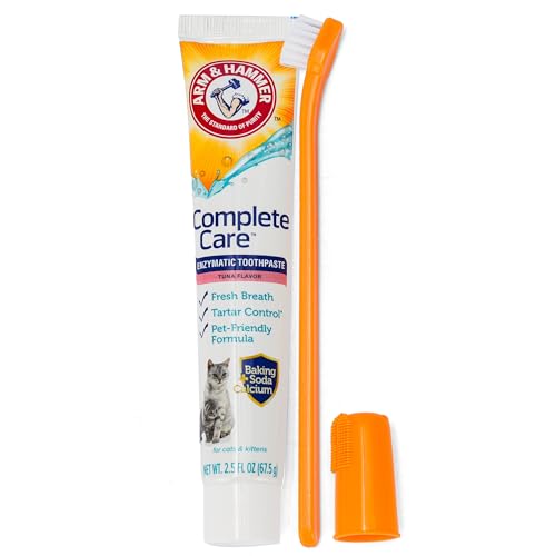 Arm & Hammer for Pets Complete Care Cat & Kitten Dental Kit | Includes 2.5 oz Tuna Flavor Enzymatic Cat Toothpaste, Cat Toothbrush, and Rubber Finger Brush for Cats