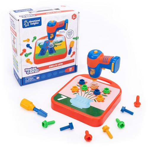 Educational Insights Design & Drill ABCs & 123s - Construction Toys & Toddler Tools, Kids Tool Set with Real Electric Drill Toy, Preschool Learning Activities, Building Kits and Gifts for Ages 3+