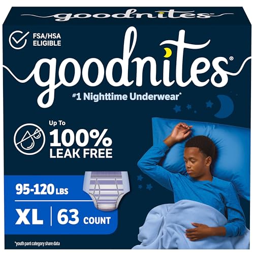 Goodnites Boys' Nighttime Bedwetting Underwear, Size Extra Large (95-120 lbs), 63 Ct (3 Packs of 21), Packaging May Vary