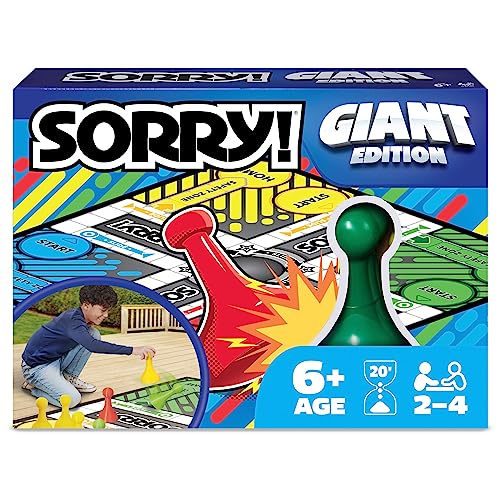 Giant SORRY! Classic Family Board Game Indoor Outdoor Retro Party Activity Summer Toy with Oversized Gameboard, for Adults and Kids Ages 6 and up