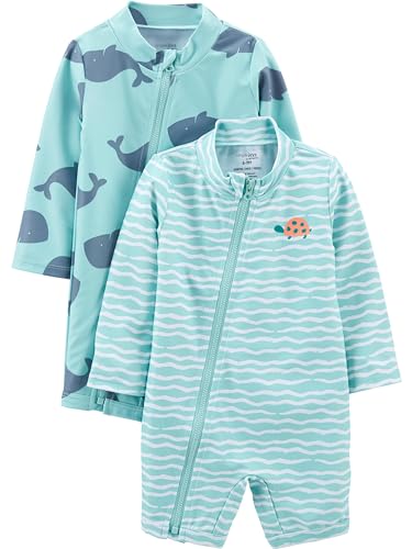 Simple Joys by Carter's Boys' 2-Pack 1-Piece Zip Rashguards, Turtle/Whale, 12 Months