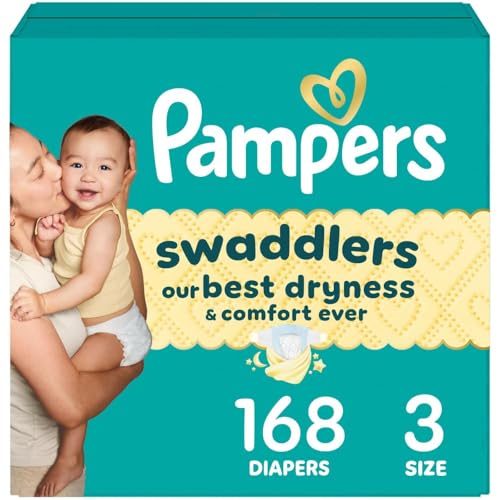Pampers Swaddlers Diapers, Size 3 (13-26 lbs), 168 Count, Absorbent, Keeps Baby Dry and Comfortable, Skin Safe Disposable Baby Diaper (Packaging May Vary)