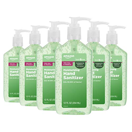 Amazon Basic Care Hand Sanitizer with Aloe Vera 62% Alcohol 12 oz 6-Pack