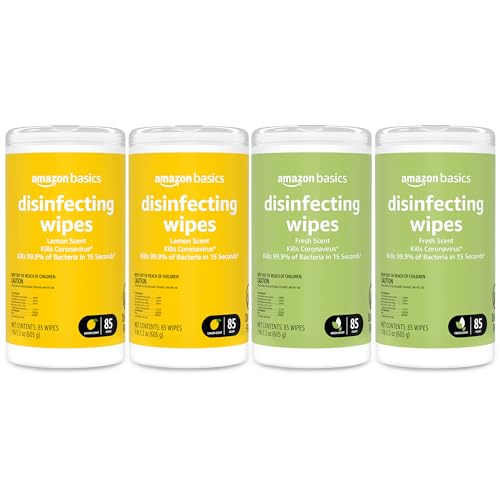 Amazon Basics Disinfecting Wipes Lemon and Fresh 340-Count 4-Pack
