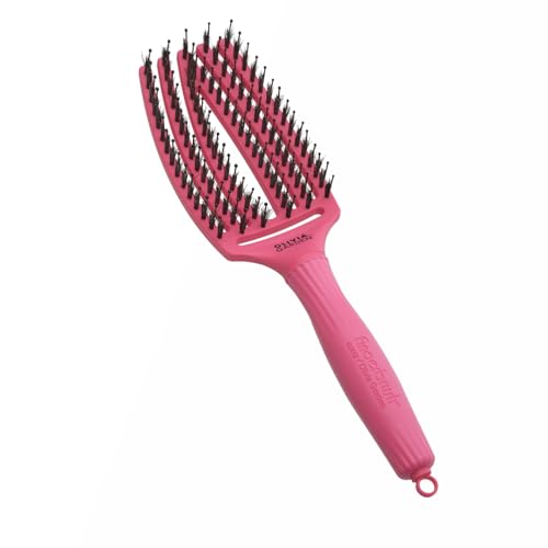 Olivia Garden Fingerbrush Care Iconic - Medium - Hot Pink - Brosse Démêlante en Poils de Sanglier & Nylon pour Cheveux Sains et Brillants