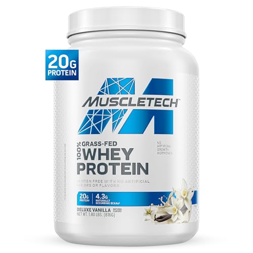Muscletech Grass-Fed Whey Protein Powder (Deluxe Vanilla, 1.8LB) - Whey Protein Smoothie & Milk Shake Mix Supports Muscle Gain & Recovery - 20g of Whey Protein for Women & Men - Non-GMO & Gluten-Free