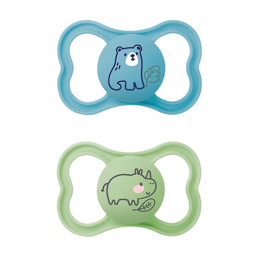 MAM Baby Kit com 2 Chupetas Air Com Disco Extraventilado para Crianças 16+ Meses Com Caixa Esterilizadora, Azul