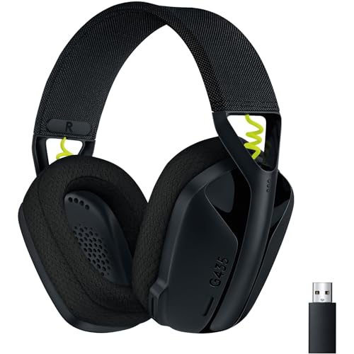 Logitech G435 LIGHTSPEED and Bluetooth Wireless Gaming Headset - Lightweight over-ear headphones, built-in mics, 18h battery, compatible with Dolby Atmos, PC, Mobile - Black