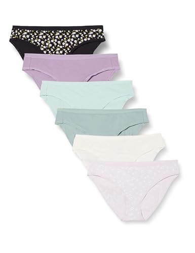 Amazon Essentials Women's Cotton Bikini Brief Underwear (Available in Plus Size), Pack of 6, Ditsy Floral/Dots/Multicolor, X-Small