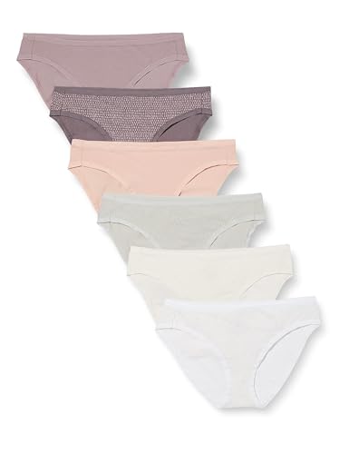 Amazon Essentials Women's Cotton Bikini Brief Underwear (Available in Plus Size), Pack of 6, Ditsy/Dots, Medium