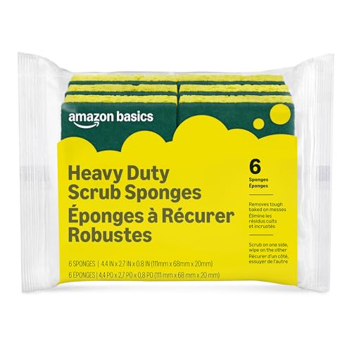 Amazon Basics Cleaning Sponges, Multipurpose, Heavy Duty Scrub Sponges, Yellow/Green, 6-Pack