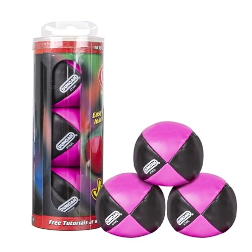 Duncan Toys Juggling Balls, Multicolor, Vinyl Shells, Circus Balls with 4 Panel Design, Plastic Beans, 3 Pack, Black & Pink
