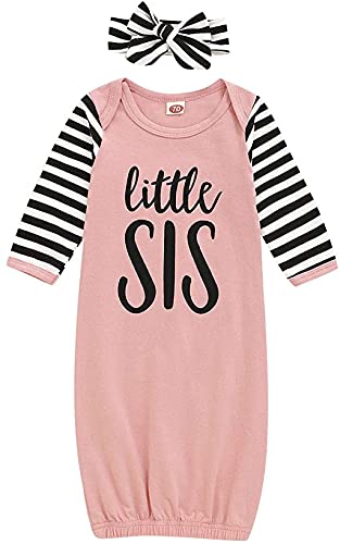 AMAWMW Newborn Baby Girl Little Sister Sleeper Gown Stripe Long Sleeve Nightgown Pajamas Gifts Stuff Essential Outfit